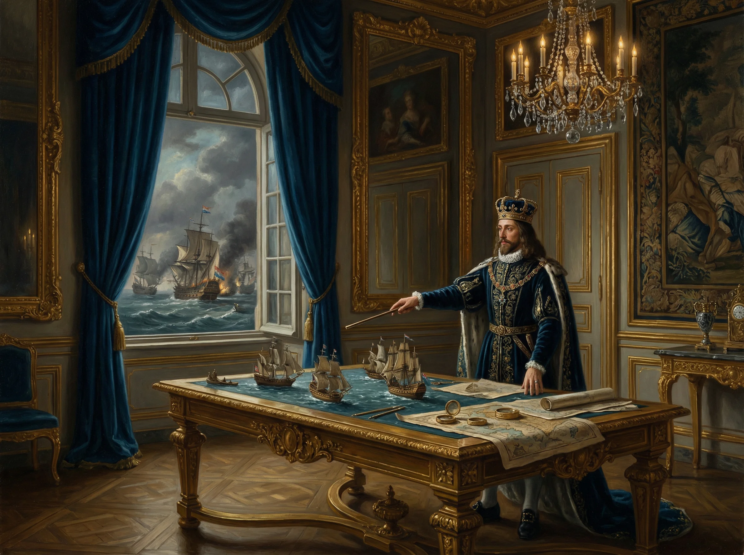 巅峰国际推荐的万博体育平台评测 - 国王指挥海战的古典油画